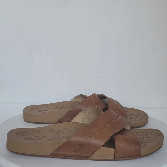 Olukai Kipe'a 'Olu Women's Leather Slide Boho Sahara Tan Beach Sandal 8 - Picture 3 of 16
